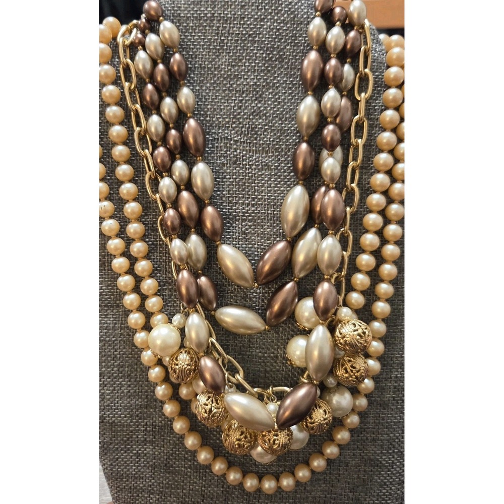 3 Faux Pearl Necklaces For Layering Vintage Golden Shimmer